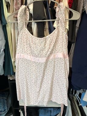 Hollister Cream Sleeveless Top with Pink Floral Print